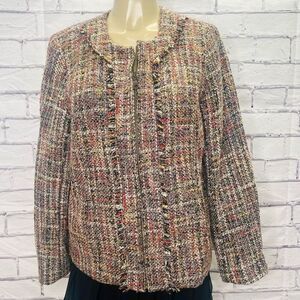 Appleseed's Womens Multicolor Full Zip Wool Blend Tweed Blazer Jacket Size 14